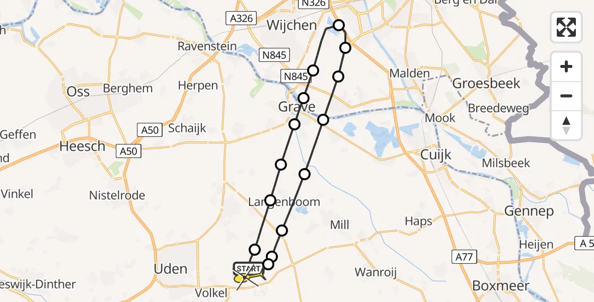 Routekaart van de vlucht: Lifeliner 3 naar Vliegbasis Volkel, Millsebaan