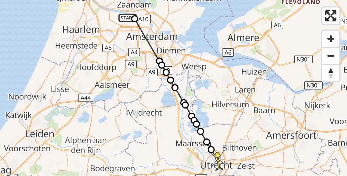 Routekaart van de vlucht: Lifeliner 1 naar Utrecht, Belangenvereniging tuinders Zaanderhorn