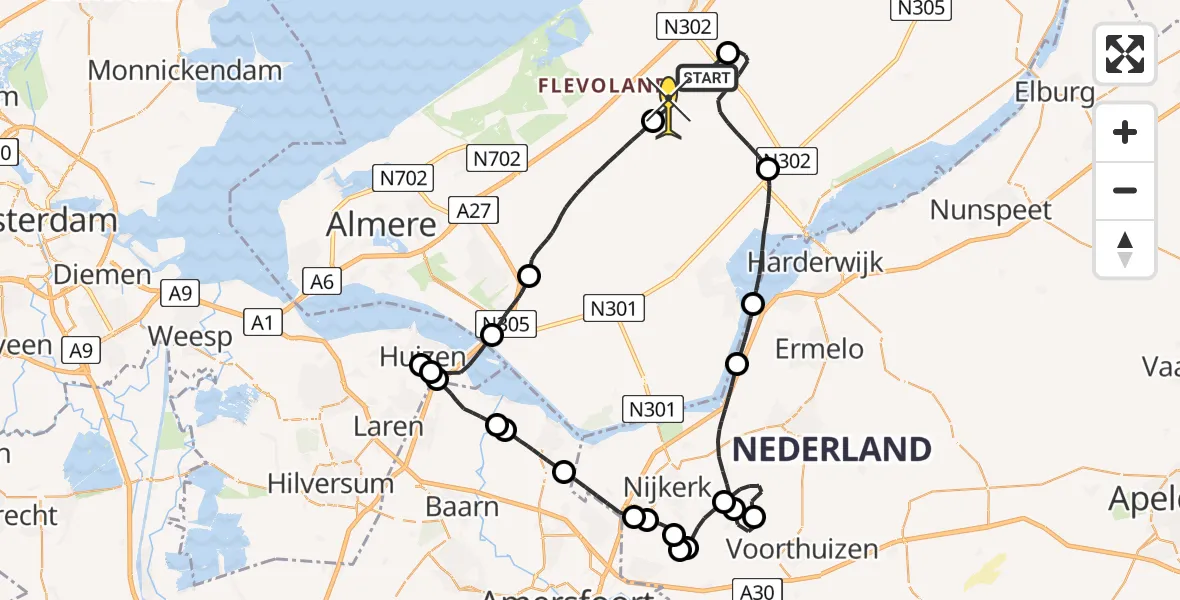 Routekaart van de vlucht: Traumaheli naar Lelystad, Larserweg