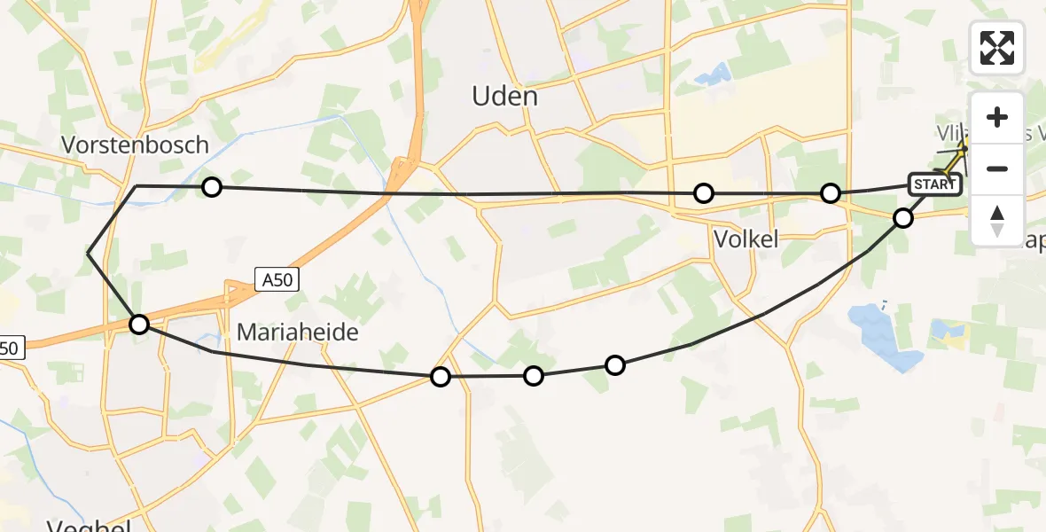 Routekaart van de vlucht: Lifeliner 3 naar Vliegbasis Volkel, Rondweg Volkel