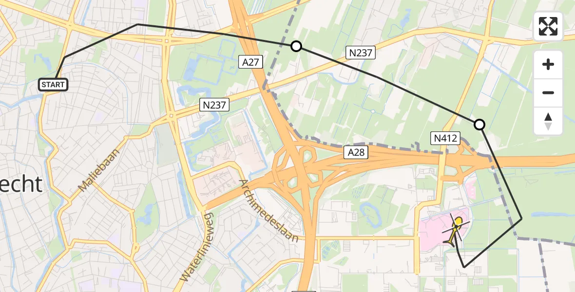 Routekaart van de vlucht: Lifeliner 1 naar Universitair Medisch Centrum Utrecht, Hijmans van den Berghlaan