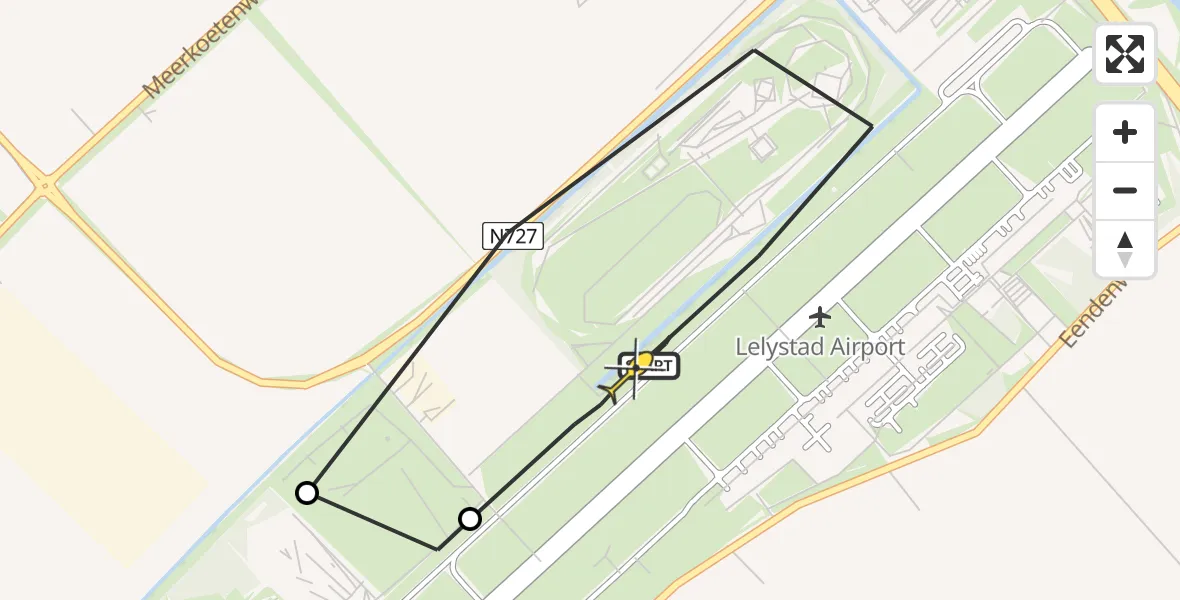 Routekaart van de vlucht: Traumaheli naar Lelystad Airport, RDW-testbaan