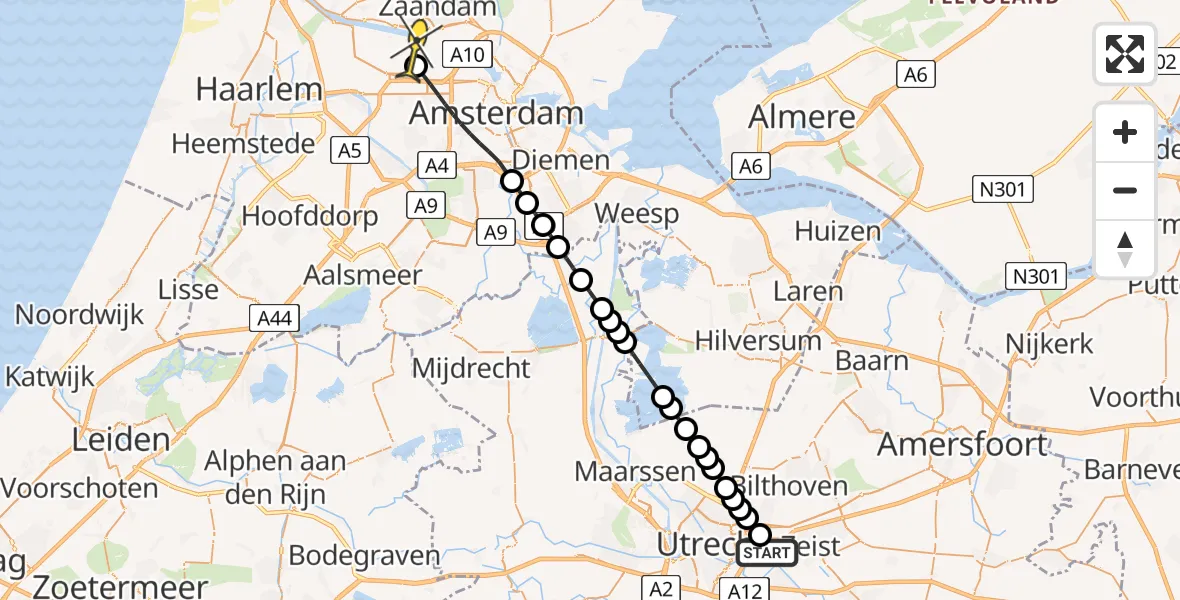 Routekaart van de vlucht: Lifeliner 1 naar Amsterdam Heliport, Universiteitsweg