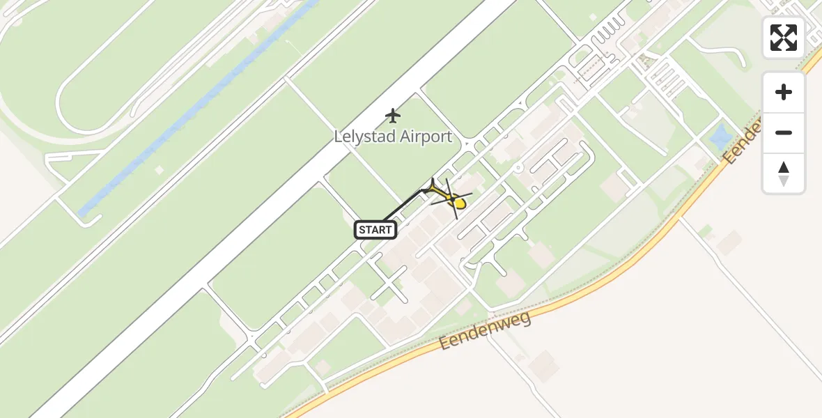 Routekaart van de vlucht: Traumahelikopter naar Lelystad Airport, Emoeweg