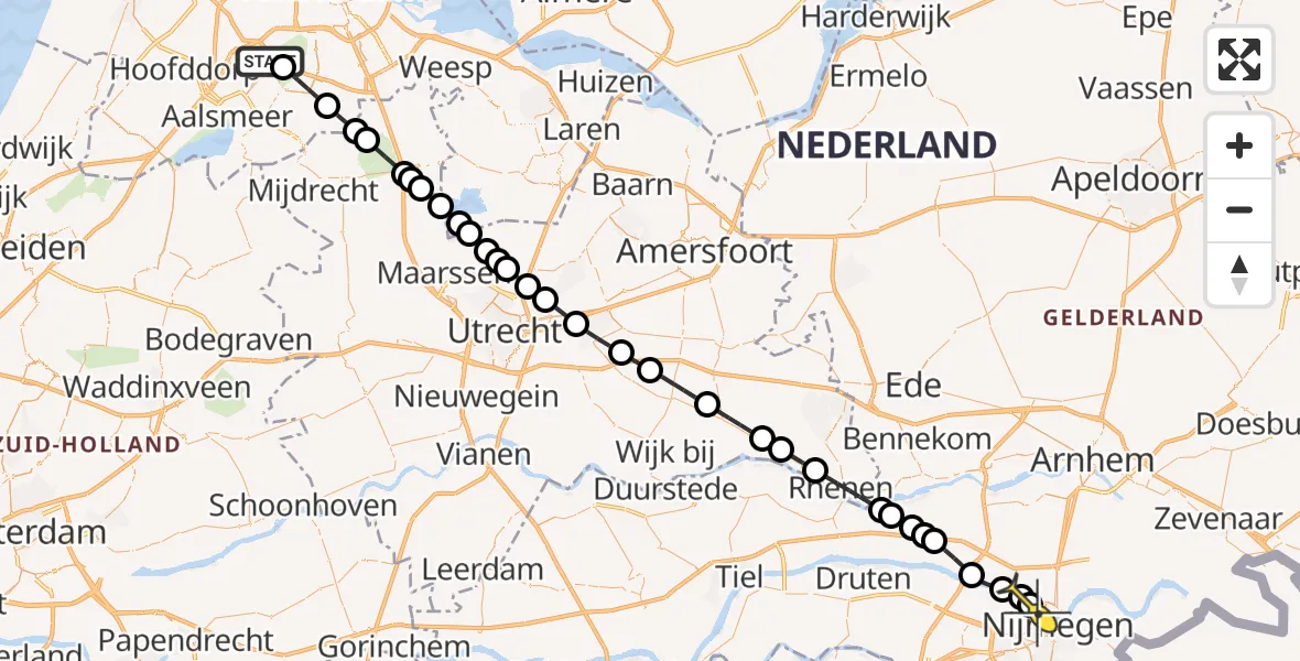 Routekaart van de vlucht: Politieheli naar Nijmegen, Winselingseweg