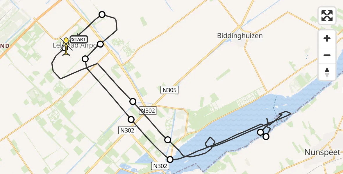 Routekaart van de vlucht: Traumaheli naar Lelystad Airport, Larserweg