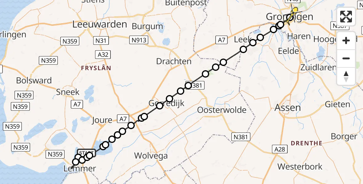 Routekaart van de vlucht: Lifeliner 4 naar Universitair Medisch Centrum Groningen, Follegeasleat