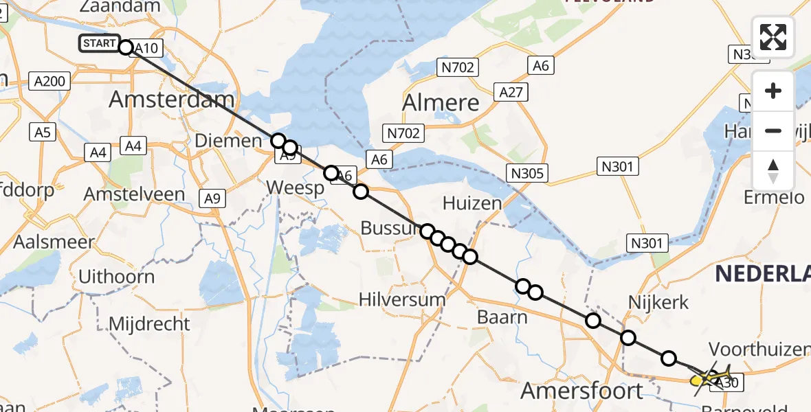 Routekaart van de vlucht: Lifeliner 1 naar Terschuur, Symon Spiersweg