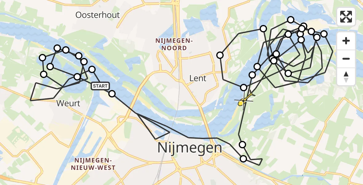 Routekaart van de vlucht: Politieheli naar Ooij, Weurtsestraatje