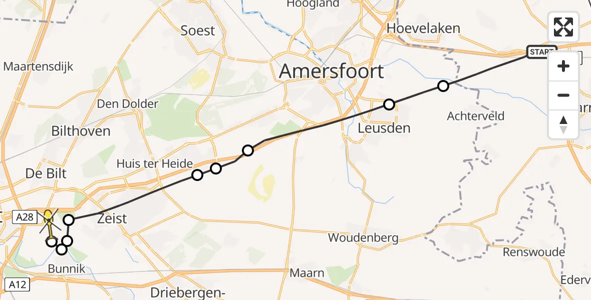 Routekaart van de vlucht: Lifeliner 1 naar Universitair Medisch Centrum Utrecht, Dronkelaarseweg