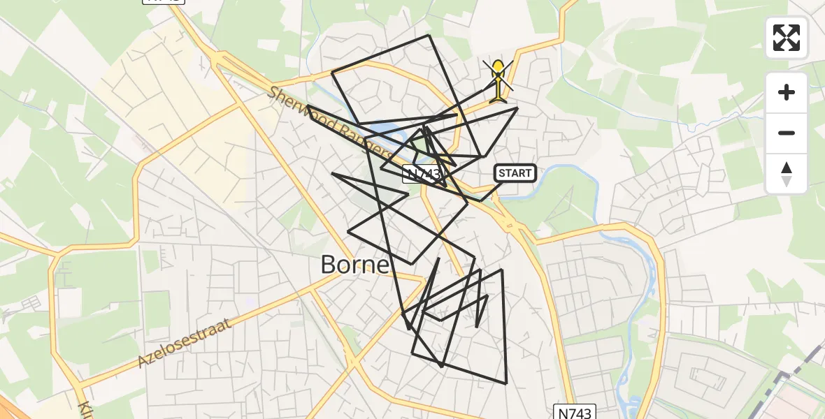 Routekaart van de vlucht: Politiehelikopter naar Borne, Dr. W. Stompspark