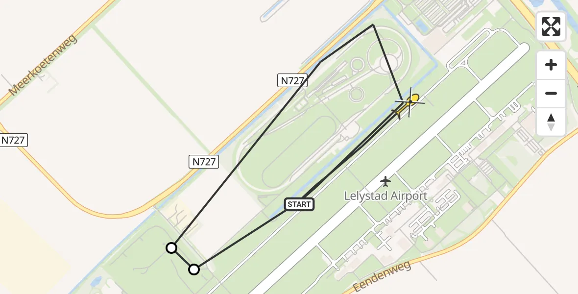 Routekaart van de vlucht: Traumahelikopter naar Lelystad Airport, Anthony Fokkerweg