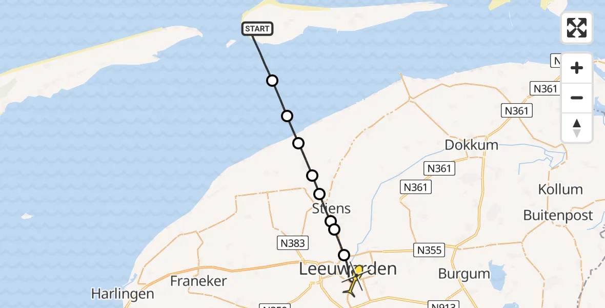 Routekaart van de vlucht: Ambulanceheli naar Leeuwarden, Badweg