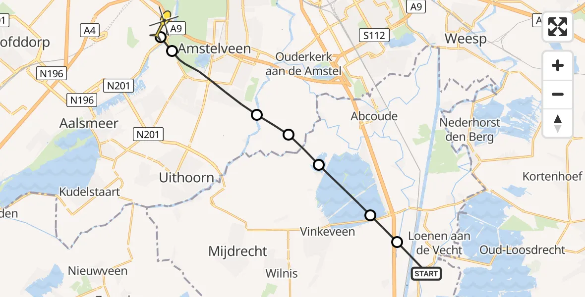 Routekaart van de vlucht: Politieheli naar Schiphol, Angstelkade