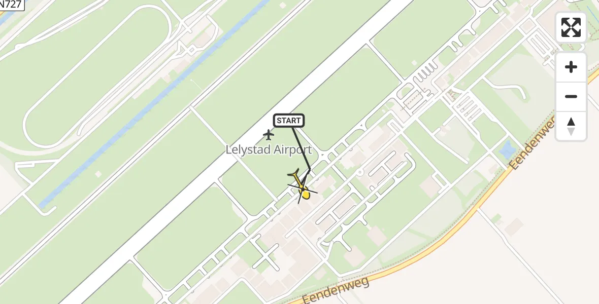 Routekaart van de vlucht: Traumahelikopter naar Lelystad Airport, Emoeweg