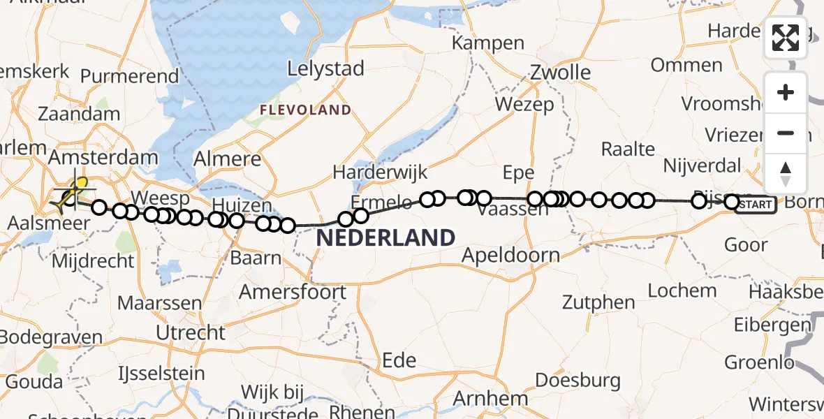 Routekaart van de vlucht: Politieheli naar Schiphol, Sportlaan