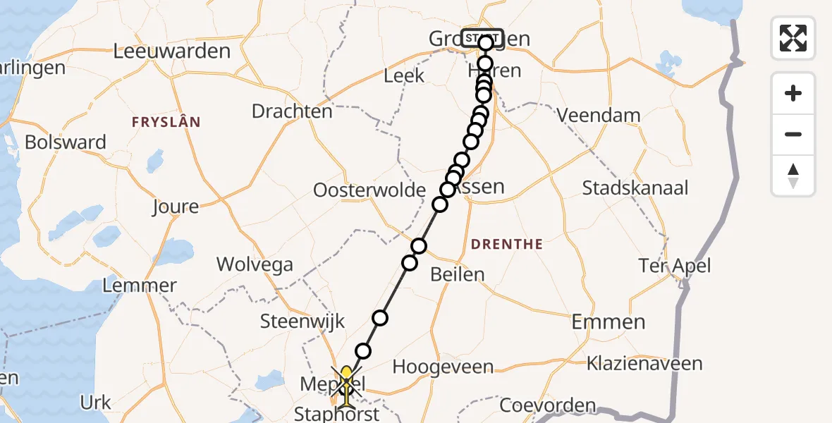 Routekaart van de vlucht: Lifeliner 4 naar Meppel, Sontplein