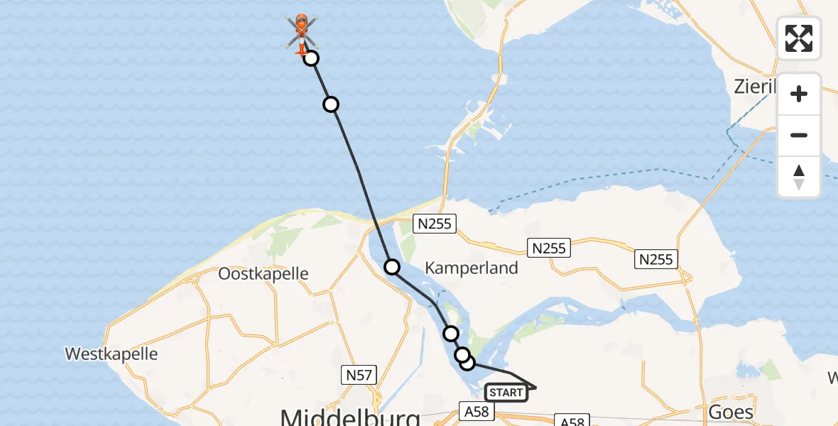 Vluchtroute Kustwachthelikopter Vliegveld Midden-Zeeland - , 13 maart 2025, 13:42
