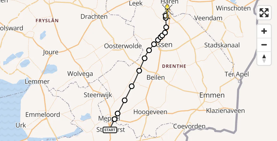 Routekaart van de vlucht: Lifeliner 4 naar Groningen Airport Eelde, Klaas Kloosterweg Oost