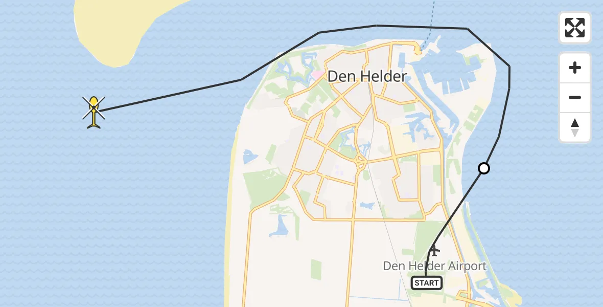 Routekaart van de vlucht: Kustwachthelikopter naar Den Helder, Oostoeverweg