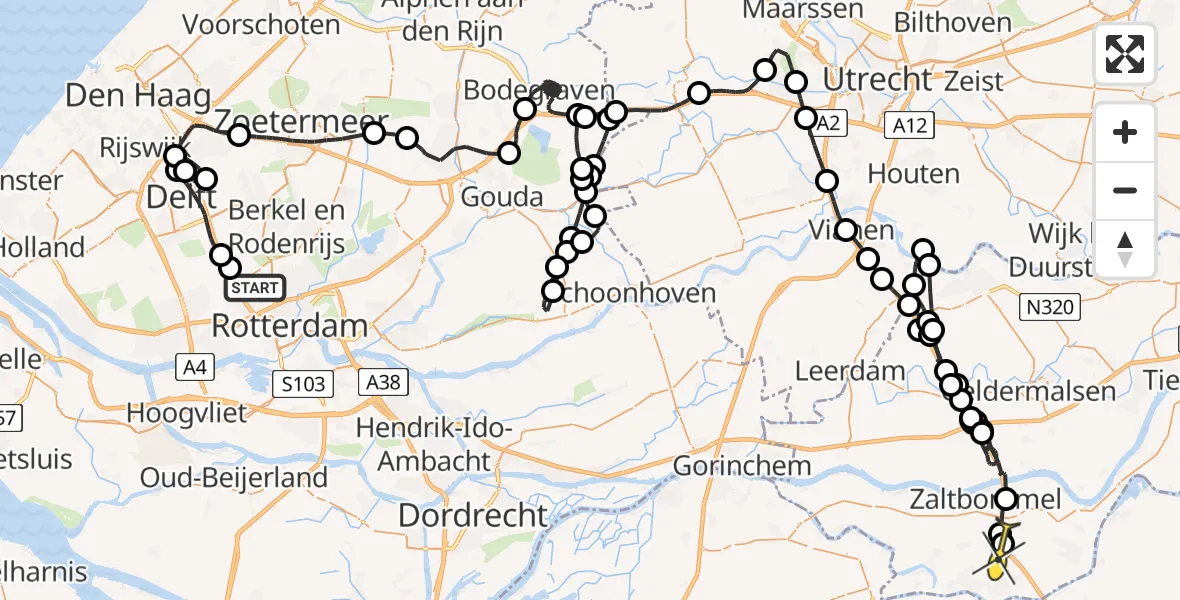 Routekaart van de vlucht: Politieheli naar Hedel, Parallelweg