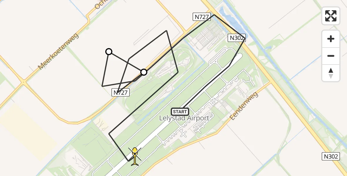 Routekaart van de vlucht: Traumaheli naar Lelystad Airport, Larserweg