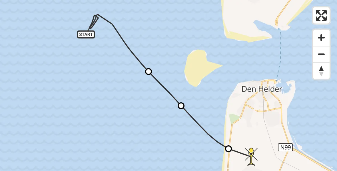 Routekaart van de vlucht: Kustwachthelikopter naar Julianadorp, Langevliet