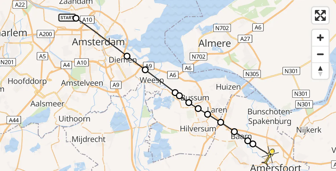 Routekaart van de vlucht: Lifeliner 1 naar Hoogland, Westhavenweg