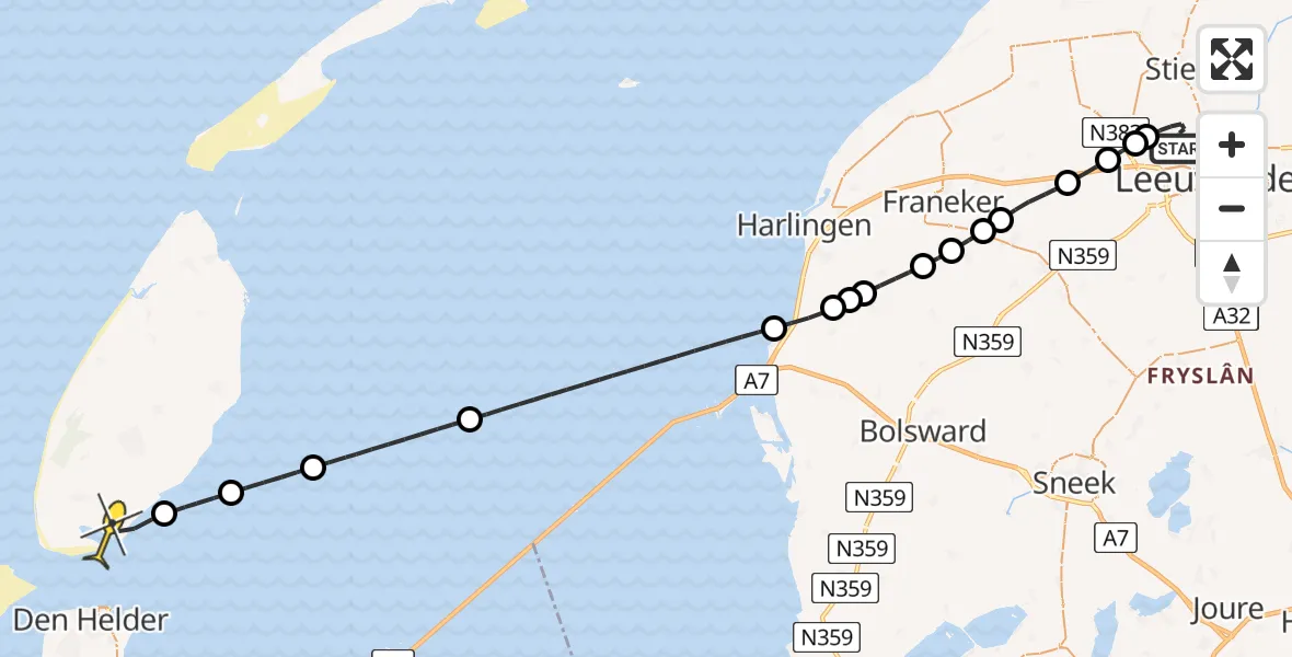 Routekaart van de vlucht: Ambulanceheli naar Den Hoorn, Keegsdijkje