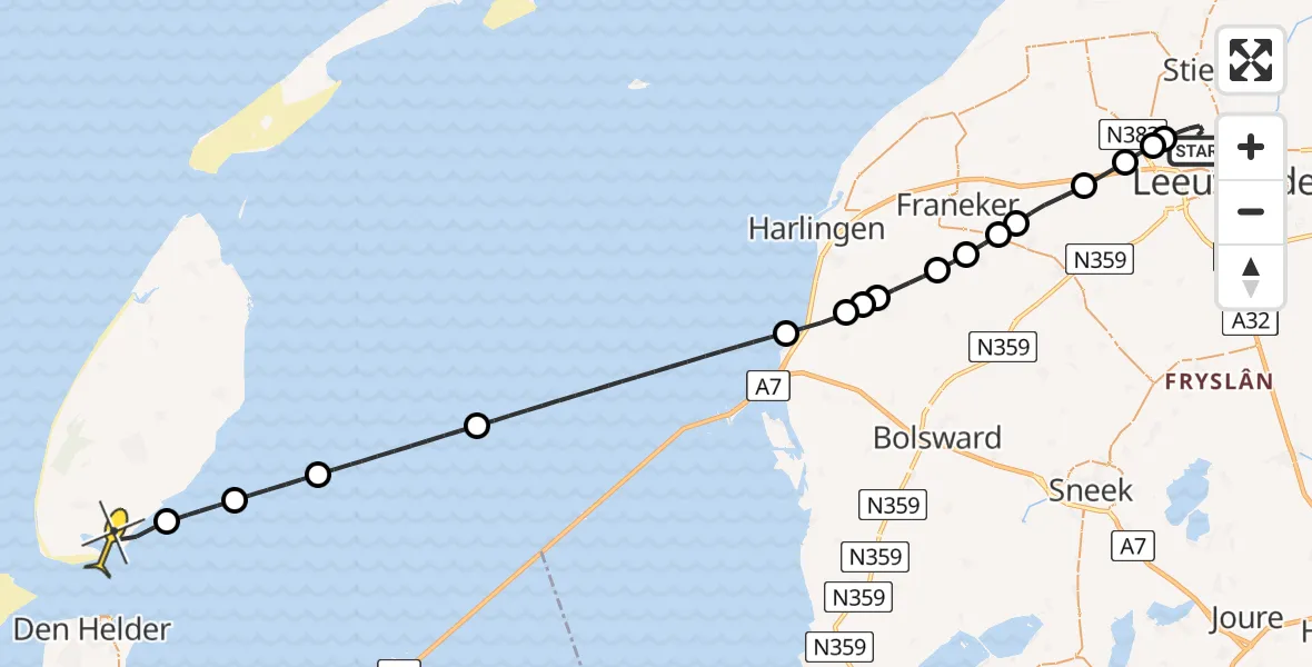 Routekaart van de vlucht: Ambulancehelikopter naar Den Hoorn, Keegsdijkje