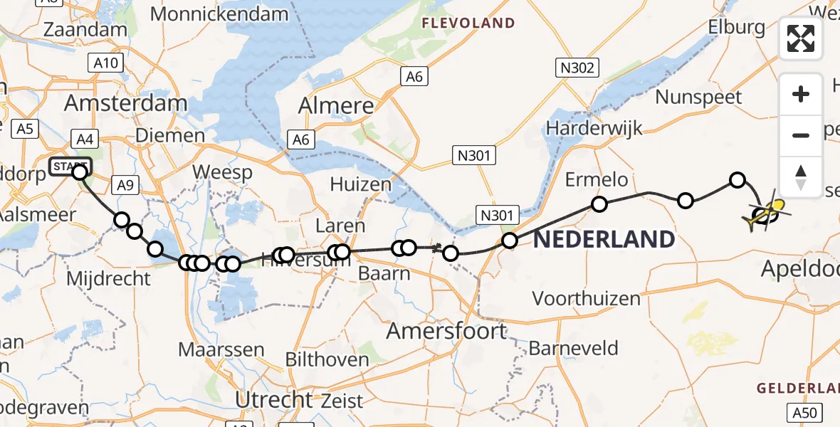 Routekaart van de vlucht: Politieheli naar Vaassen, Nieuwe Meerlaan