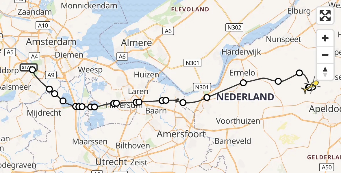 Routekaart van de vlucht: Politiehelikopter naar Vaassen, Nieuwe Meerlaan