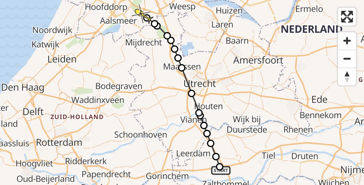 Routekaart van de vlucht: Politieheli naar Amstelveen, Hoevenseweg