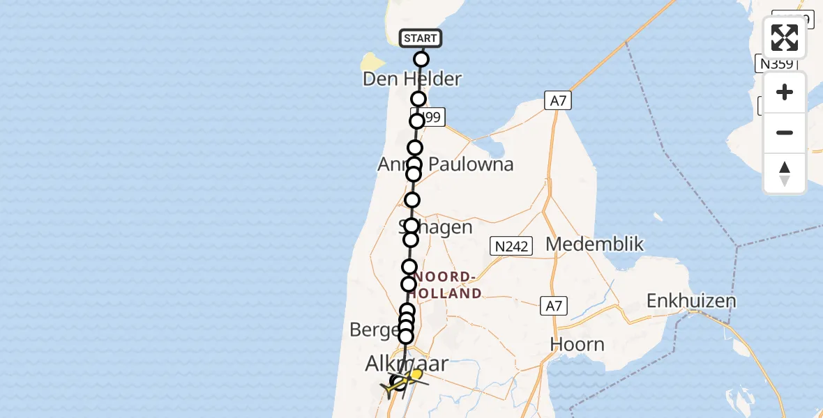 Routekaart van de vlucht: Ambulancehelikopter naar Alkmaar, Veerhaven