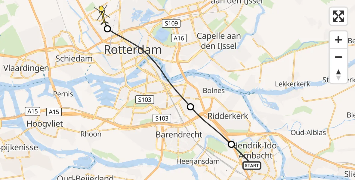 Routekaart van de vlucht: Lifeliner 2 naar Rotterdam The Hague Airport, Rossenburgpad