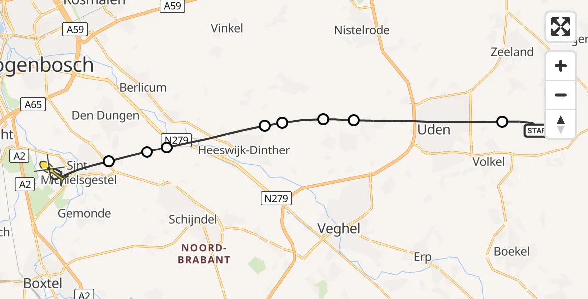 Routekaart van de vlucht: Lifeliner 3 naar Sint-Michielsgestel, Zeelandsedijk