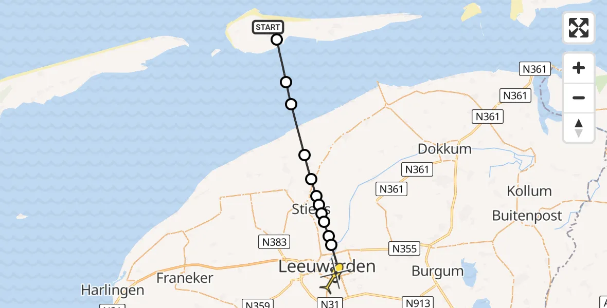 Routekaart van de vlucht: Ambulanceheli naar Leeuwarden, Verbindingsweg