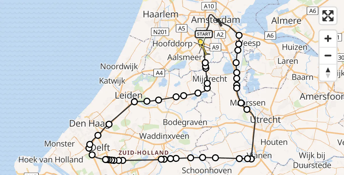 Routekaart van de vlucht: Politiehelikopter naar Amstelveen, Jan Wilsbrug