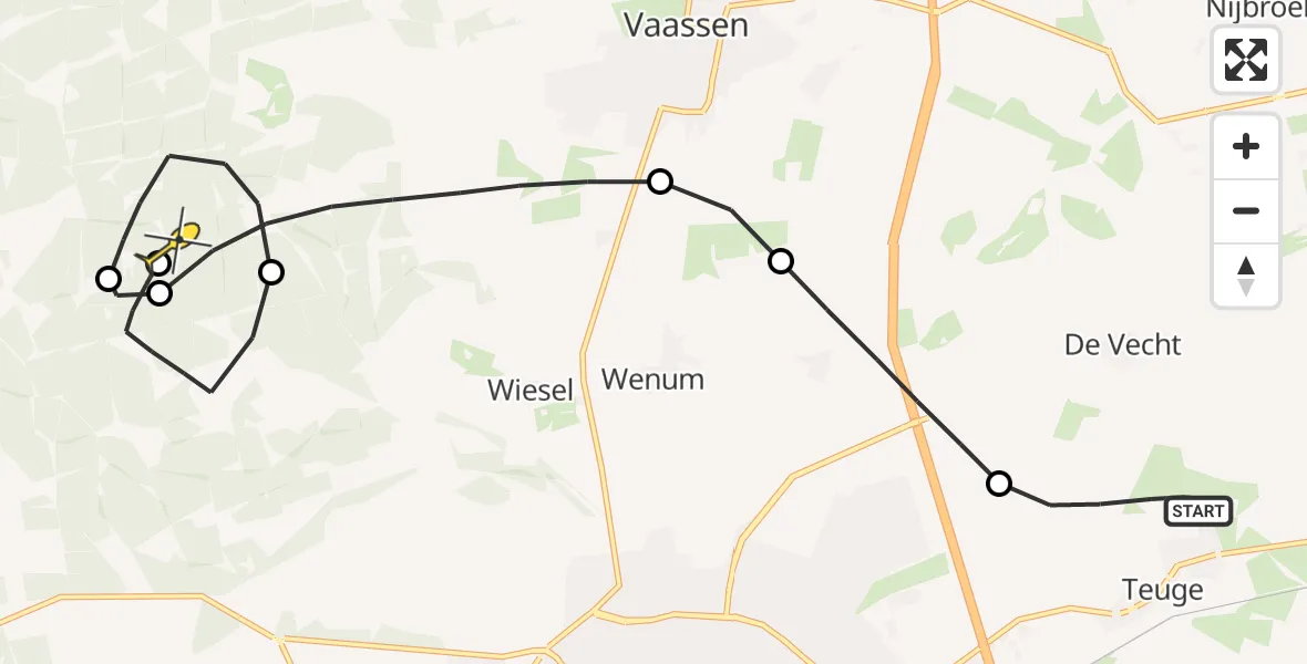 Routekaart van de vlucht: Politieheli naar Vaassen, Tiendijkenseweg