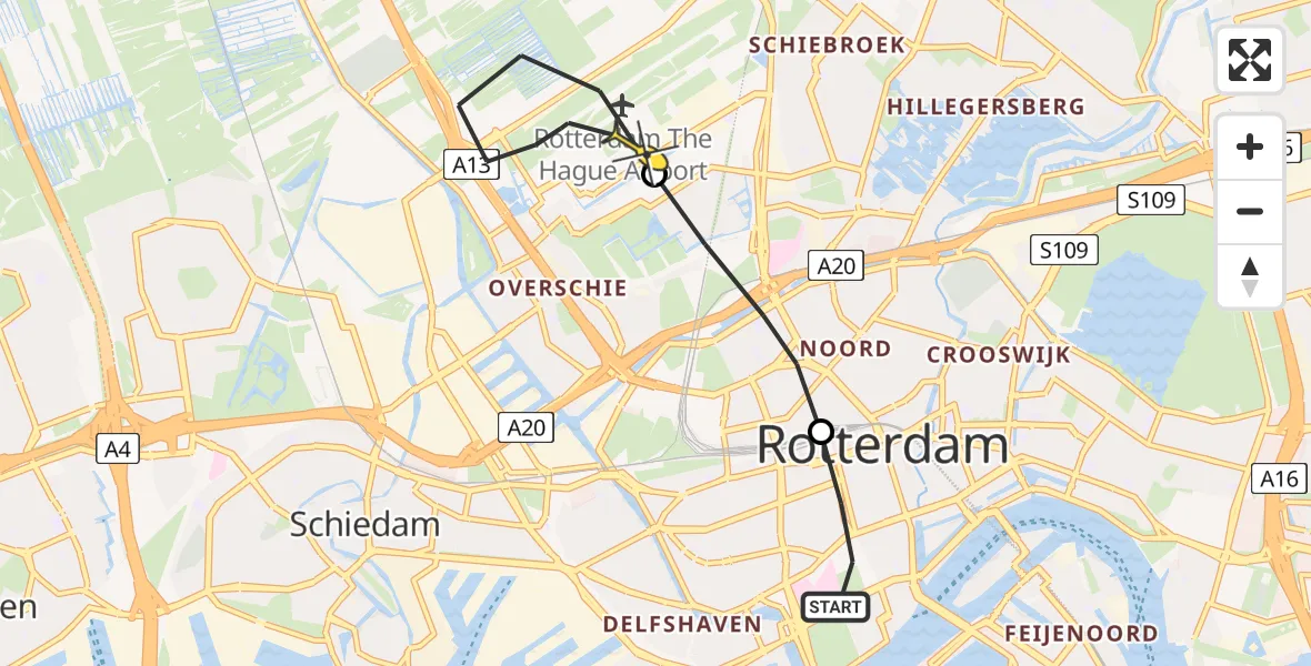 Routekaart van de vlucht: Lifeliner 2 naar Rotterdam The Hague Airport, Westersingel