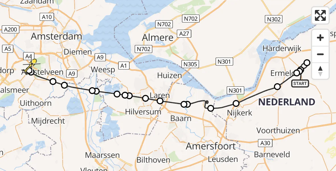 Routekaart van de vlucht: Politieheli naar Schiphol, Flevoweg
