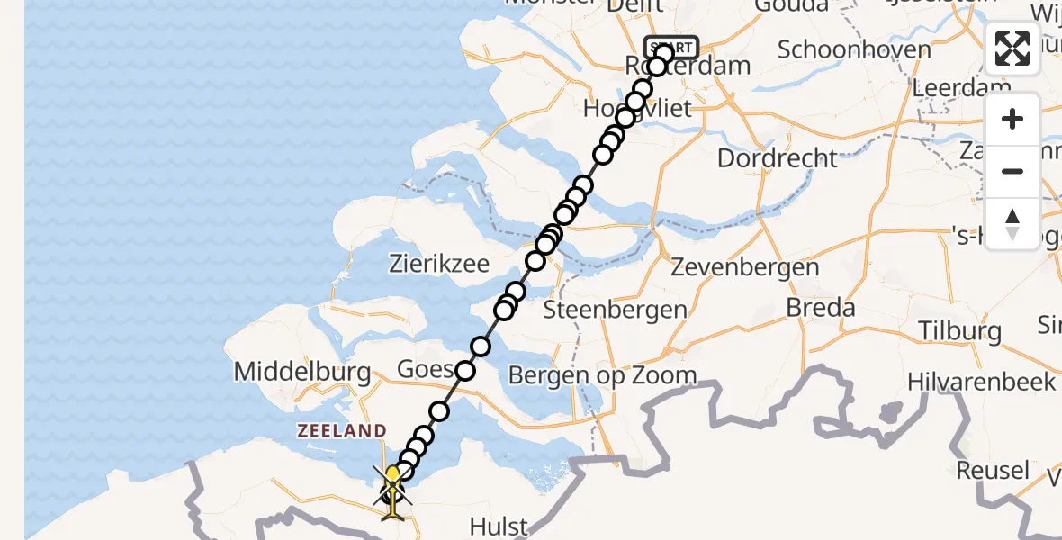 Routekaart van de vlucht: Lifeliner 2 naar Terneuzen, Delflandstraat