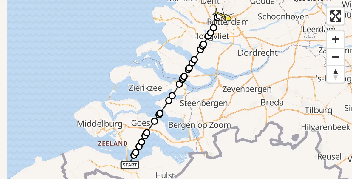 Routekaart van de vlucht: Lifeliner 2 naar Rotterdam The Hague Airport, Binnenvaartweg