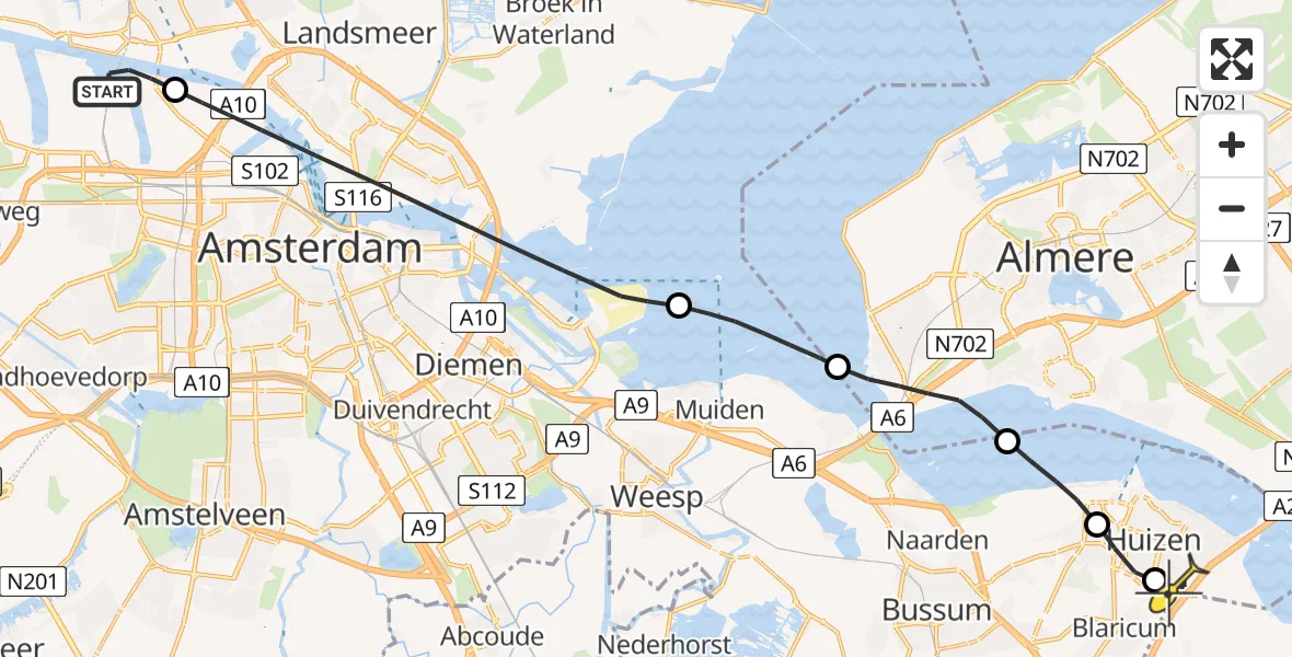 Routekaart van de vlucht: Lifeliner 1 naar Blaricum, Grote Tocht