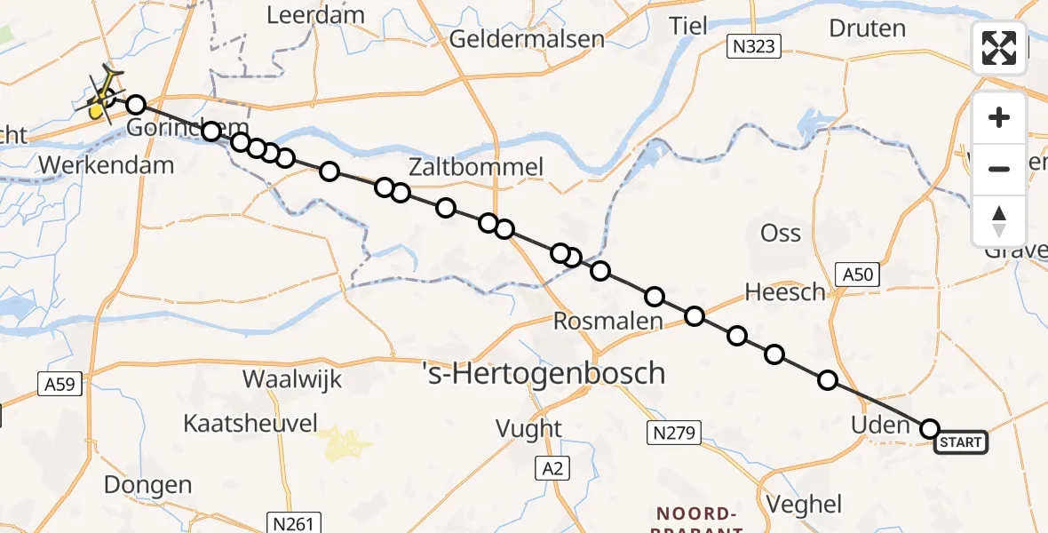 Routekaart van de vlucht: Lifeliner 3 naar Giessenburg, Zeelandsedijk