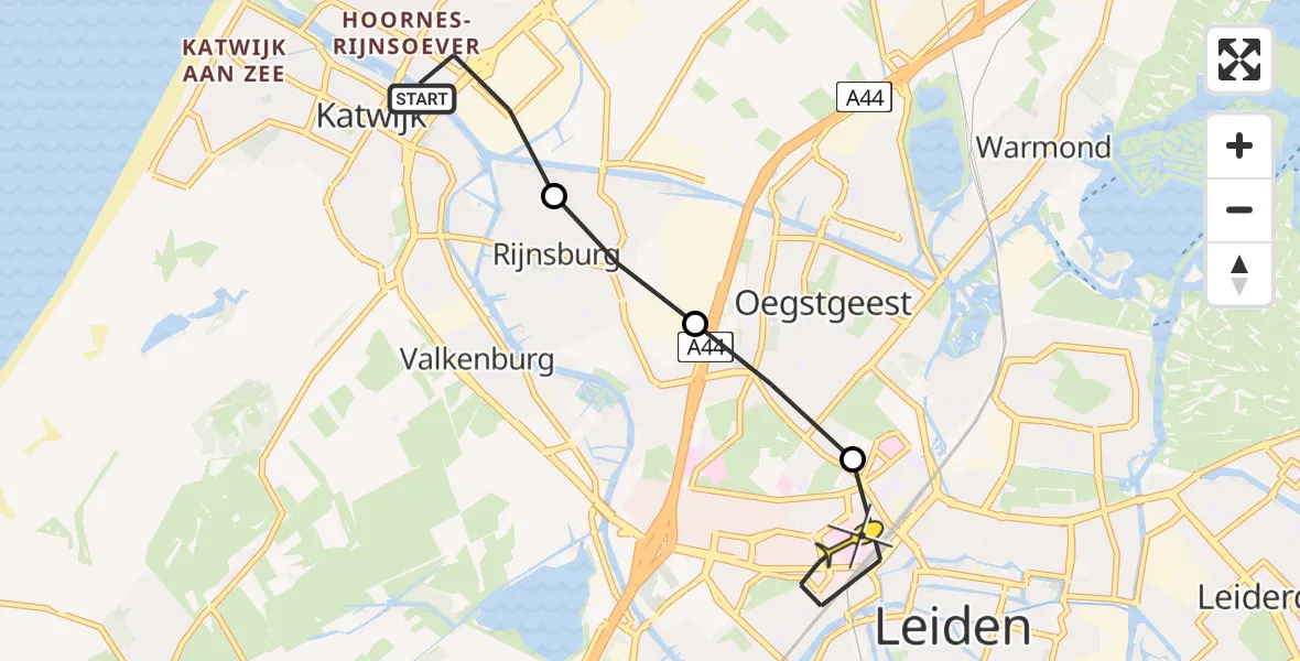 Routekaart van de vlucht: Lifeliner 2 naar Leiden, Ambachtsweg