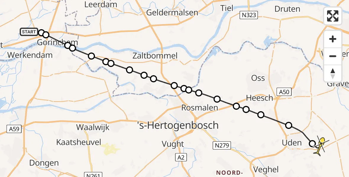 Routekaart van de vlucht: Lifeliner 3 naar Vliegbasis Volkel, A.M.A. van Langeraadweg