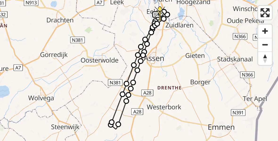 Routekaart van de vlucht: Lifeliner 4 naar Groningen Airport Eelde, Moespot