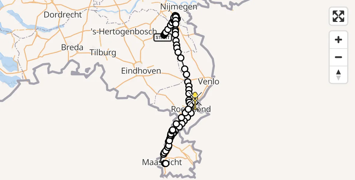 Routekaart van de vlucht: Politiehelikopter naar Swalmen, Trentsedijk