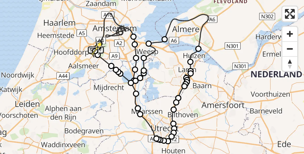 Routekaart van de vlucht: Politieheli naar Schiphol, Nieuwemeerdijk